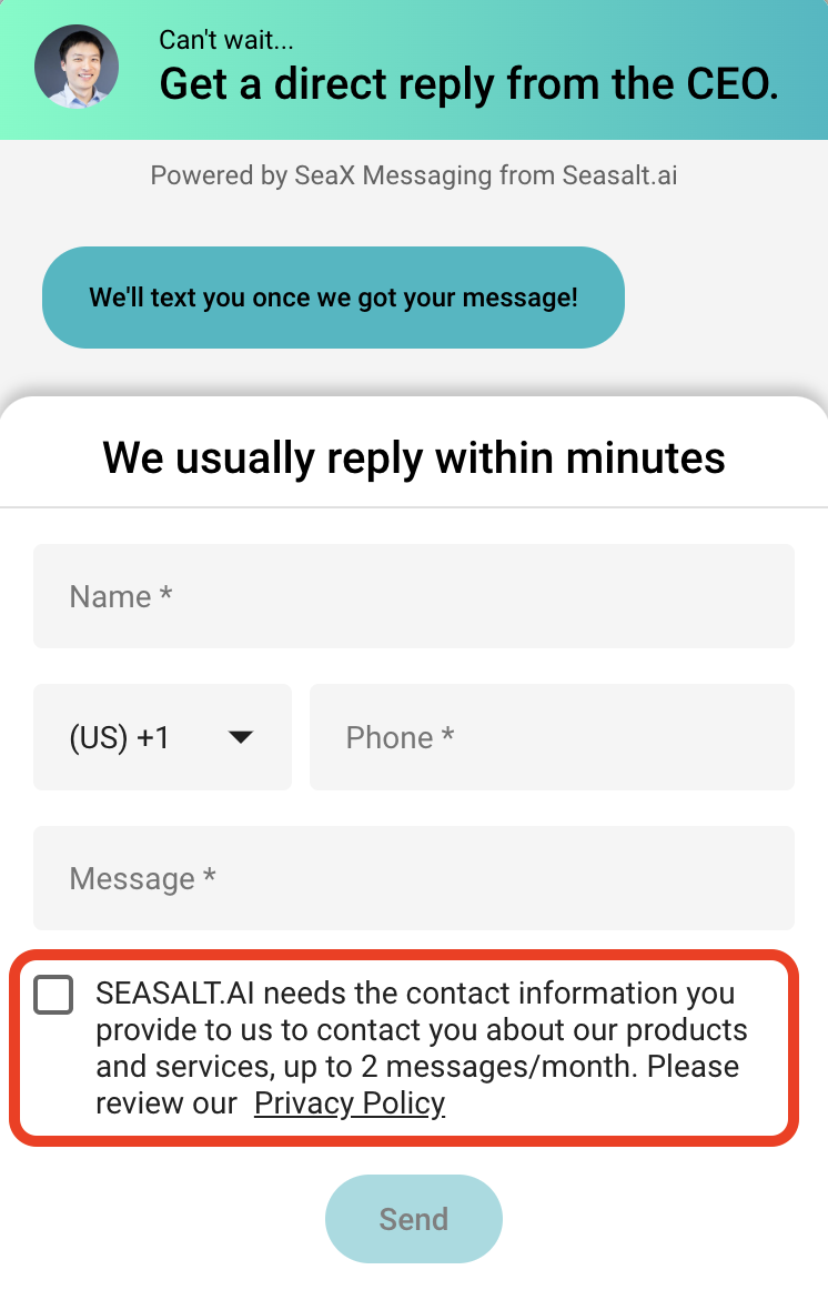 Screenshot showing Seax consent process