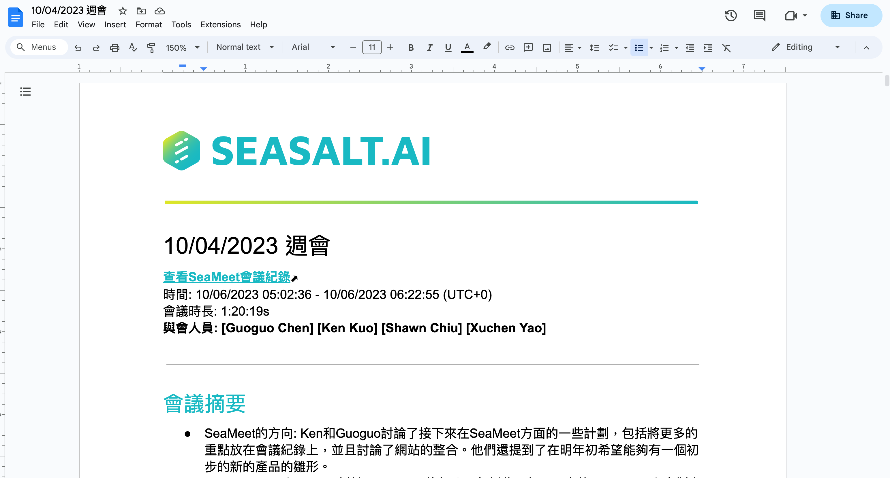 Effectively store and share meeting minutes and transcripts using automatically generated Google Docs